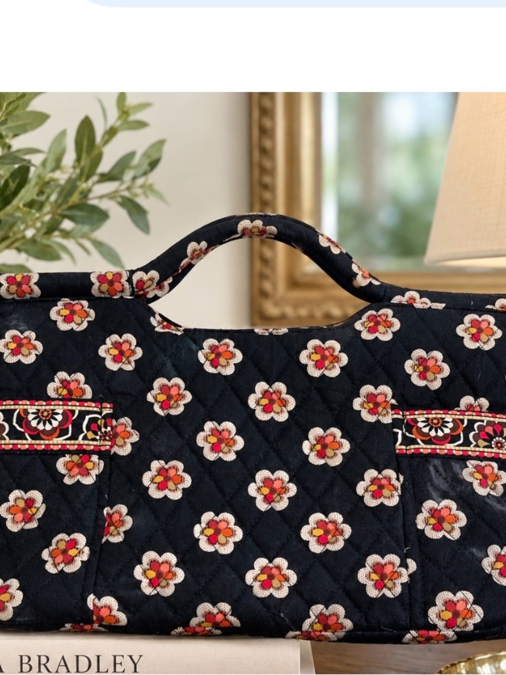 Vera Bradley Black Quilted Tote with Floral Pattern